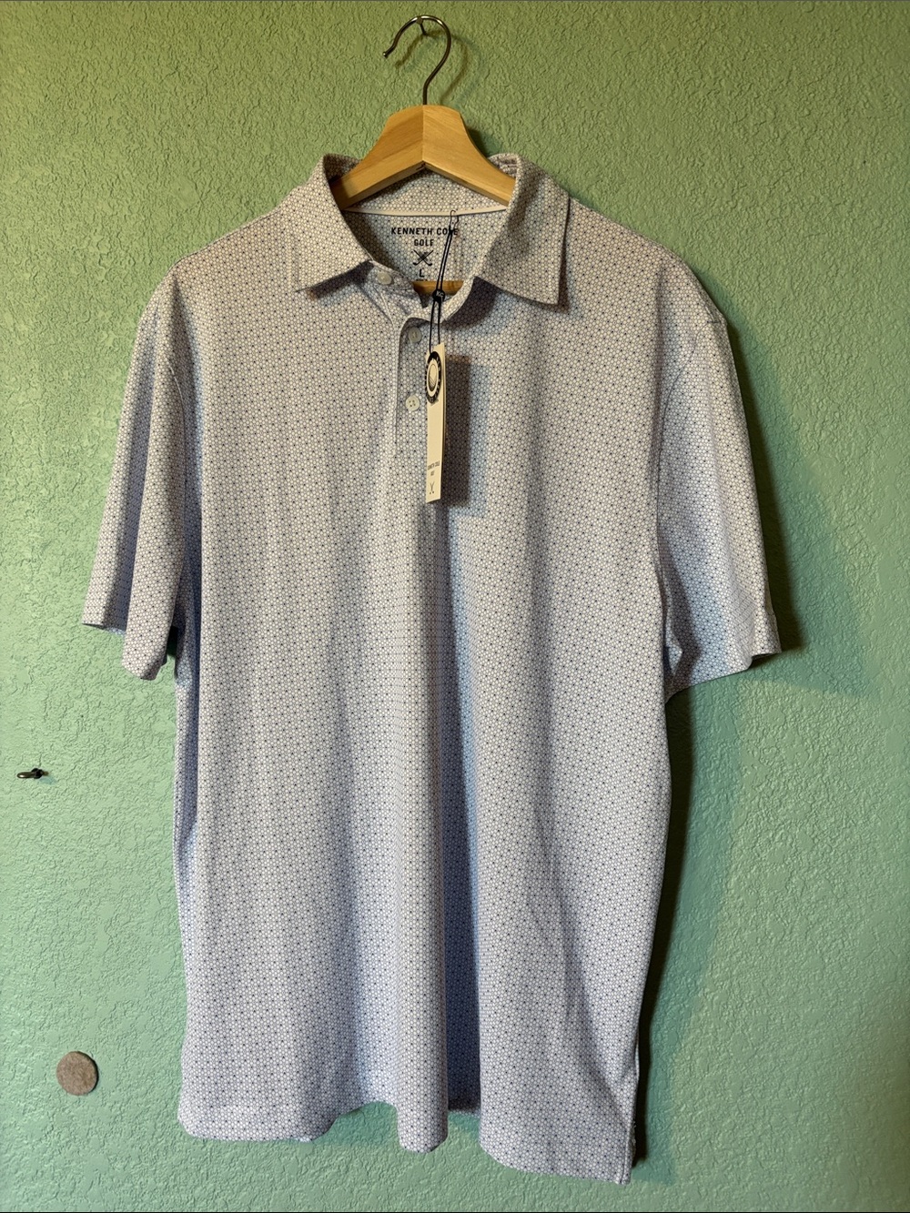Kenneth Cole Golf Men’s Pale Blue Micro-Dot Short Sleeve Polo Size Large NWT